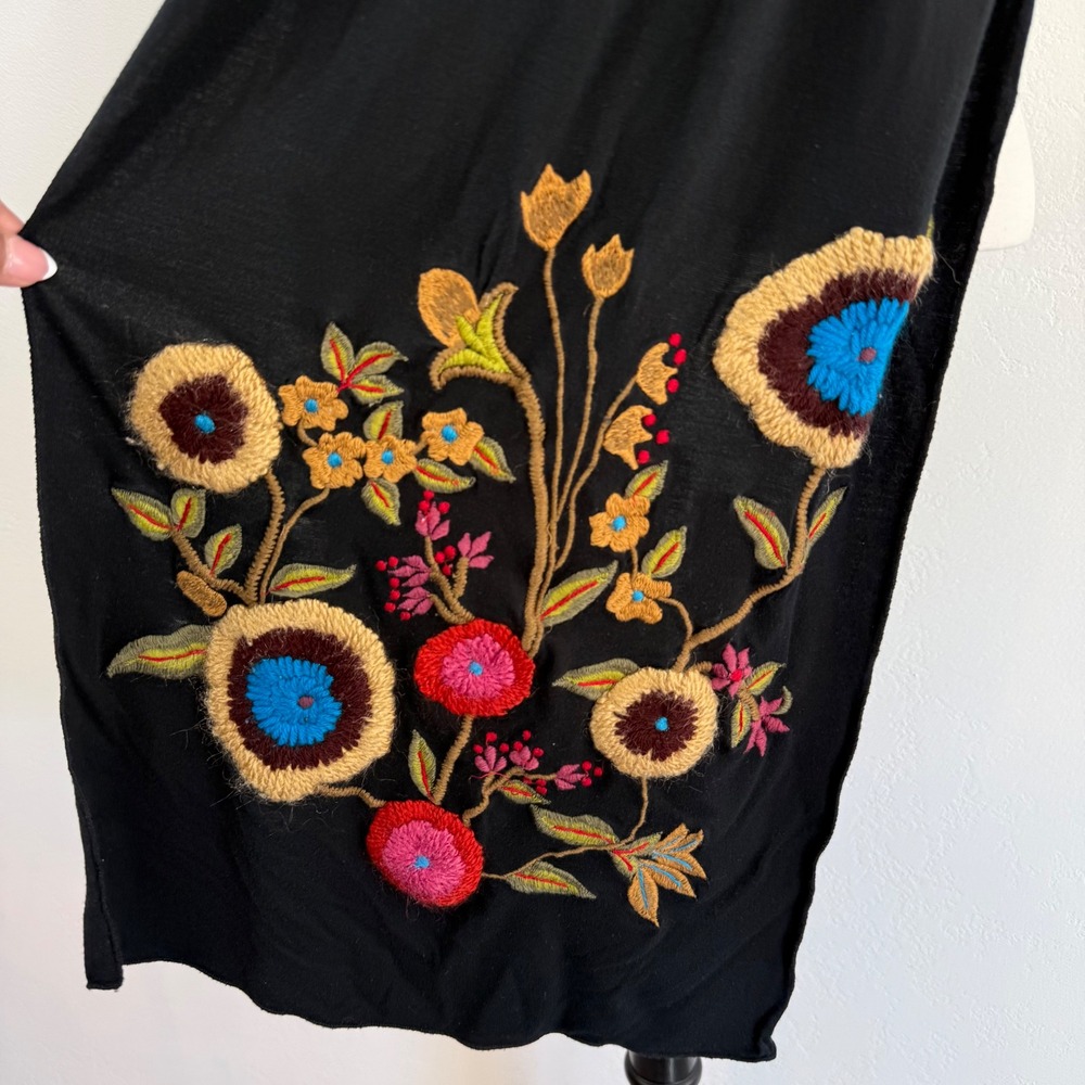 Caite Embroidered Floral Wrap Scarf Shawl Black Boho Cottagecore Artisan OS - Picture 3 of 7